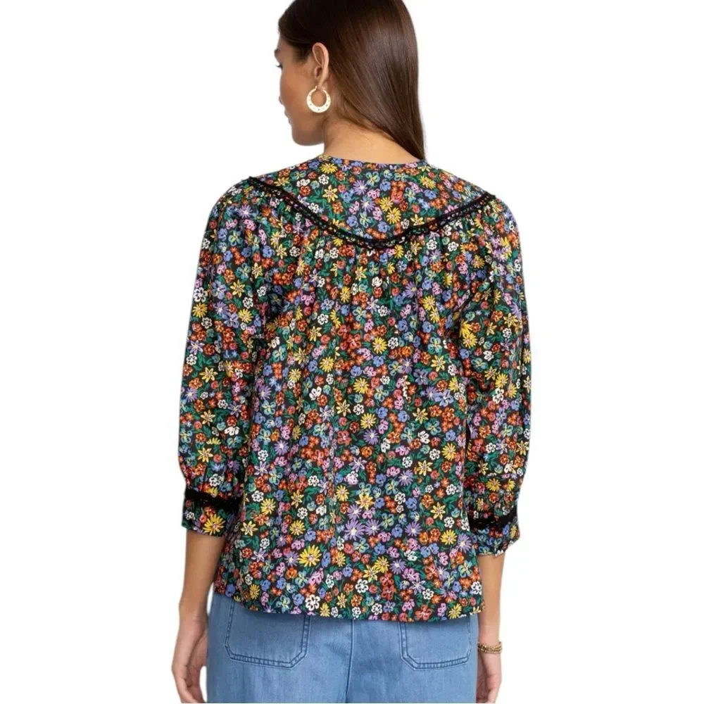 Johnny Was Jade NWT Dark Floral Puff Balloon Sleeve RISA POPLIN‎ BLOUSE XL